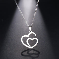 Stainless Steel Necklace For Women Man Hollow Double Heart Rose
