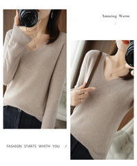 Sweater Knitted Pullovers V-neck Slim Fit Bottoming Shirt Solid Soft Knitwear