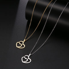 Stainless Steel Necklace For Women Man Hollow Double Heart Rose