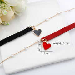 Red Black Heart Bead Choker Necklace
