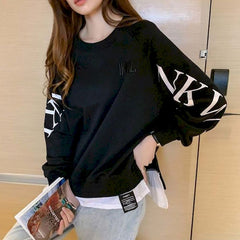 Pullover Women Ins Tide Hem Two-piece Fake Two-piece Blouse