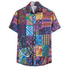 Men Shirt Ethnic Printed Shirts Summer Retro Vintage Streetwear Short Sleeves