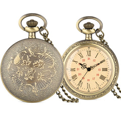 Bronze Retro Roman Numerals Display Quartz Pocket Watch Vintage