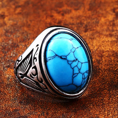 Vintage Oval Stones Ring in Stainless Steel Jewelry Mens Accessories
