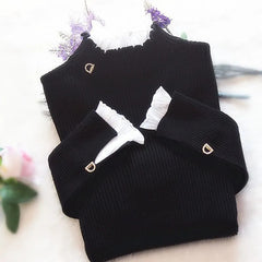 Patchwork Warm Sweater Elegant Long Sleeve Slim Turtleneck Knitted