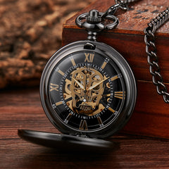 Retro Hand Wind Mechanical Pocket Watch With Fob Chain Mens