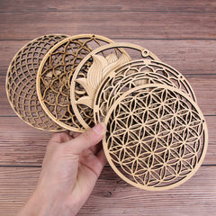 1PC Flower of Life Shape Wooden Wall Sign Laser Cut Non-slip Coaster Set
