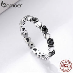 Genuine Sterling Silver Stackable Ring Heart Black CZ Finger Rings