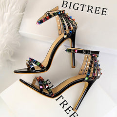 Shoes Color Rivets Women Sandals Roman Style Heeled Sandals