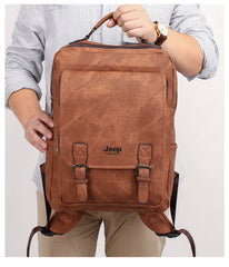 Men 15.6 Laptop School Bag Men Leather Backpacks Travel Multi