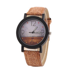 Flower Surface Wood Grain Leather Watch