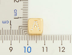 A-Z Initials Micro Pave Copper CZ Cube Letter Pendant Necklaces