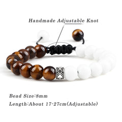 Trendy White Men Beads Bracelet Handmade Natural Tiger Eye Lava Stone