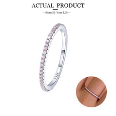 Silver Fashion Rainbow Round Rings Dazzling Zircon Heart Finger Rings