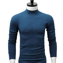 Men Shirt Sweaters Solid Color Half High Collar Casual Slim Long Sleeve