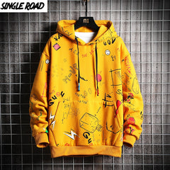 Single Road Men Anime Hoodies Men Hip Hop Harajuku Sweatshirt