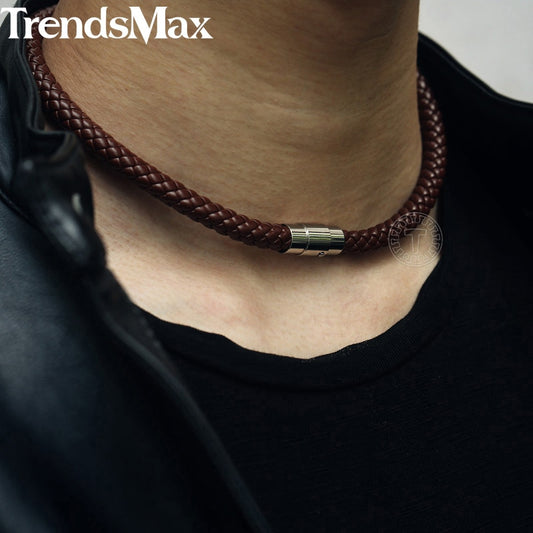 Choker Necklace Black Brown Braided Leather Necklace