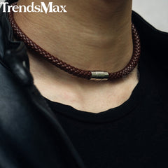 Choker Necklace Black Brown Braided Leather Necklace