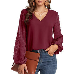 Solid Women Blouse Fashion V Neck Long Sleeve Elegant Office Work Shirts