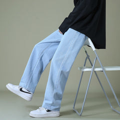 Solid Jeans Men Fashion Loose Straight Casual Pants