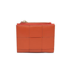 Fashion Woven Genuine Leather Women Short Wallet Functional Bifold Coin