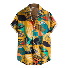 Men Shirt Ethnic Printed Shirts Summer Retro Vintage Streetwear Short Sleeves