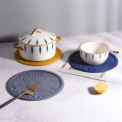 3pcs/set 20cm Round 3D Embroider Silicone Placemat Tableware