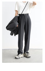 Simple Casual Women Twill Suit Pants Wide Leg Pants Straight Floor Pants