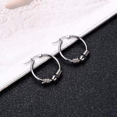 Stainless Steel Exaggerated Round Bead Hoop Earring