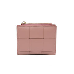 Fashion Woven Genuine Leather Women Short Wallet Functional Bifold Coin
