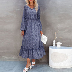 Fashion Half Sleeve Women Loose Dress Casual Printed Vintage Long Dresses