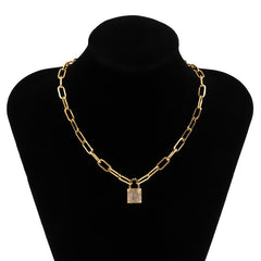 Hip Hop Bling Lock Pendant Choker Iced Out Shiny Cubic Zircon Necklace