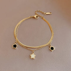 Stainless Steel Layered Golden Pendant Bracelet