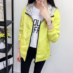 Women Jacket Spring Pocket Zipper Hooded Two Side Wear Outwear