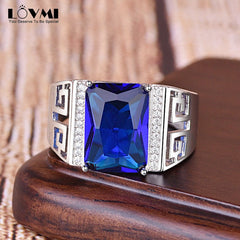 222 Vintage 925 Silver Men Rings Royal Sapphire Gemstone Jewelry