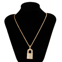 Hip Hop Bling Lock Pendant Choker Iced Out Shiny Cubic Zircon Necklace