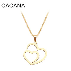 Stainless Steel Necklace For Women Man Hollow Double Heart Rose