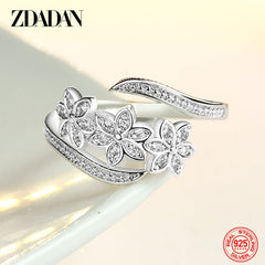 Fashion Adjustable Open CZ Flowers Ring