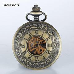 Retro Hand Wind Mechanical Pocket Watch With Fob Chain Mens