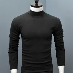 Men Shirt Sweaters Solid Color Half High Collar Casual Slim Long Sleeve