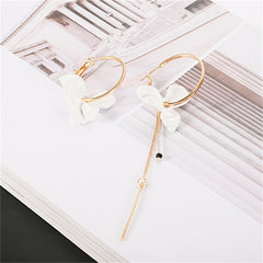 Retro Asymmetric Butterfly Imitation Pearl Earrings Fashion Round Flower