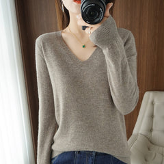 Sweater Knitted Pullovers V-neck Slim Fit Bottoming Shirt Solid Soft Knitwear