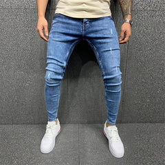 Mens Skinny Blue jeans Popular Scratch Slim Denim Pants Pencil Pants