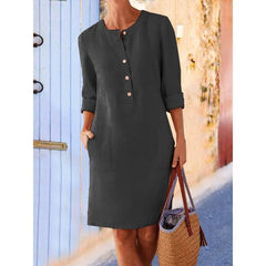 Casual Soild Long Sleeve Tunic Dress Vintage Straight Dress