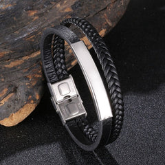 Trendy Leather Bracelet Men Stainless Steel Handmade Bangles