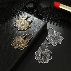 Lotus Skull Mandala Bee Flower Earrings