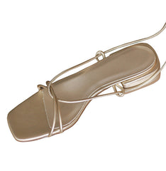 Women Gladiator Sandals Square Toe Low Heels Female Cross Tied Shoes