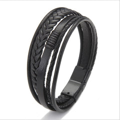 Trendy Leather Braided Bracelet Alloy Magnetic Clasp Bracelets for Men
