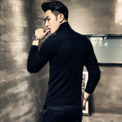 Turtleneck Sweaters Black Sexy Brand Knitted Pullovers Men Solid Color