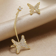 Retro Asymmetric Butterfly Imitation Pearl Earrings Fashion Round Flower